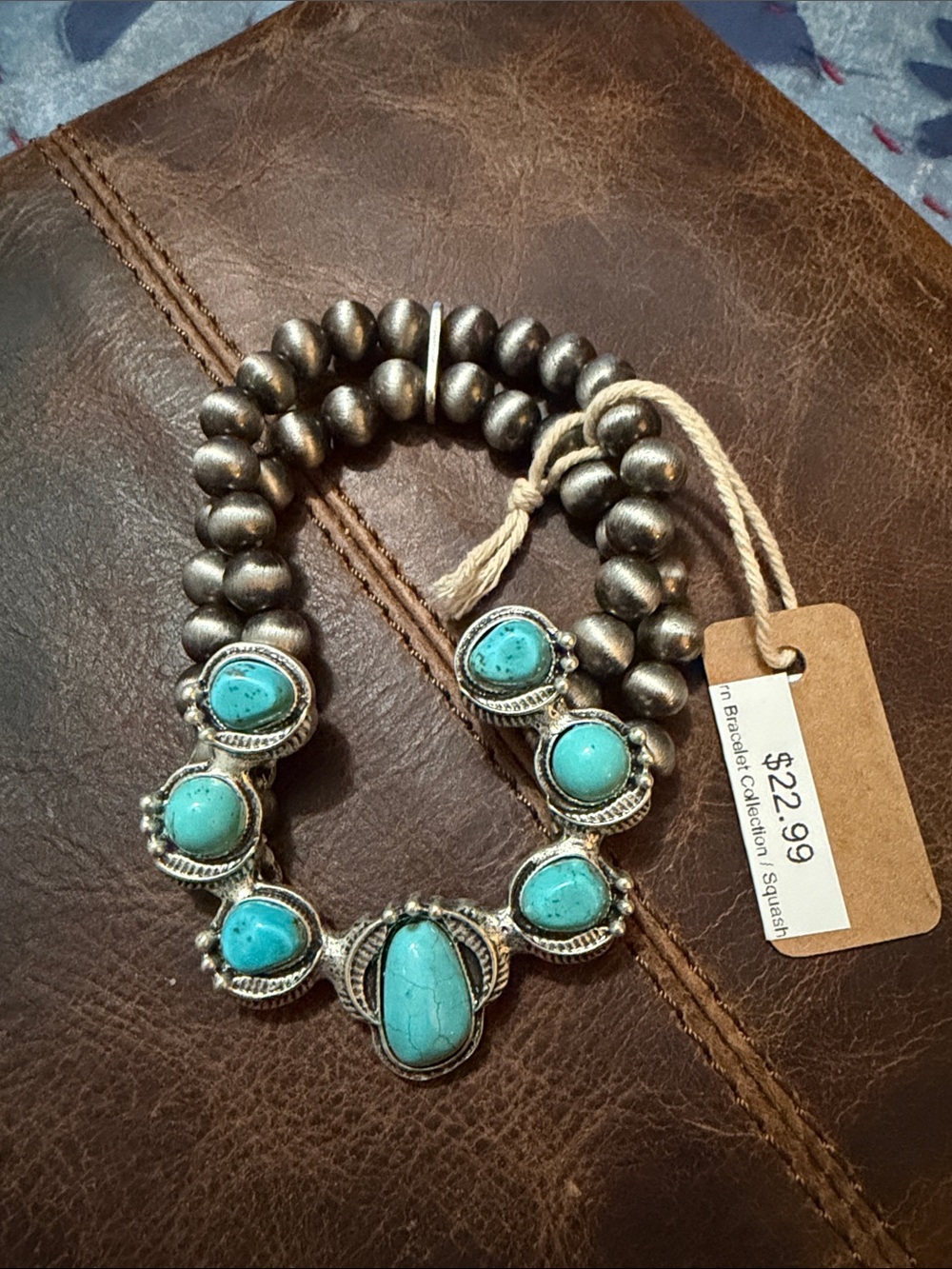 Faux Turquoise and Bead squash blossom Bracelet